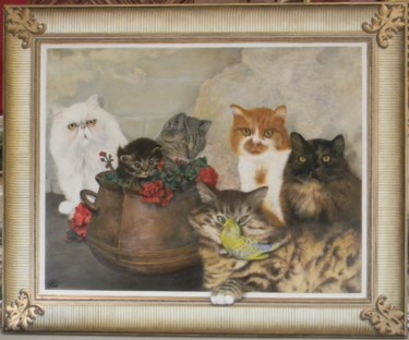 Peinture intitulée "chats alors..." par Christine Bogonski, Œuvre d'art originale, Huile