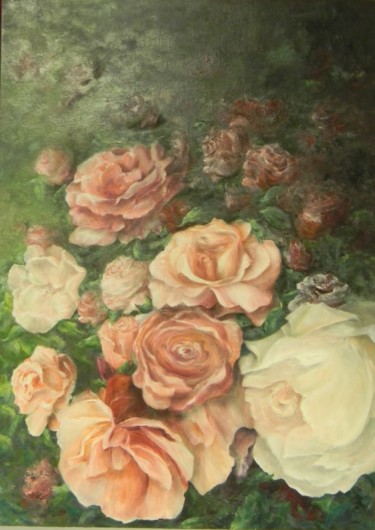 Peinture intitulée "Roses volées" par Christine Bogonski, Œuvre d'art originale, Huile