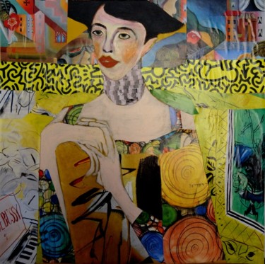 Pintura intitulada "Collage et peinture…" por Atelier Linea, Obras de arte originais