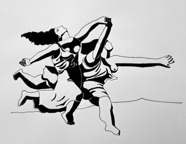 Dessin intitulée "En noir et blanc- S…" par Atelier Linea, Œuvre d'art originale, Encre