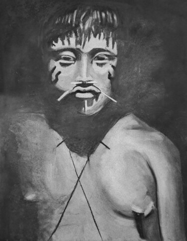 Drawing titled "Portrait d'après Sa…" by Atelier Linea, Original Artwork, Charcoal