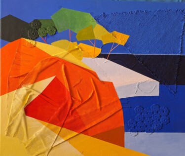 Pintura intitulada "Collage et peinture…" por Atelier Linea, Obras de arte originais, Acrílico