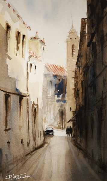 Painting titled "Ruelle vieille vill…" by Patrick Hanin, Original Artwork, Watercolor