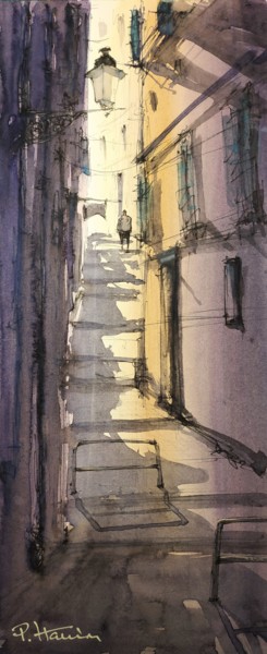 Painting titled "Ruelle Vieux Nice 1…" by Patrick Hanin, Original Artwork, Watercolor