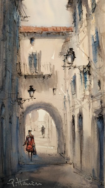Painting titled "Ruelle Antibes 1101" by Patrick Hanin, Original Artwork, Watercolor