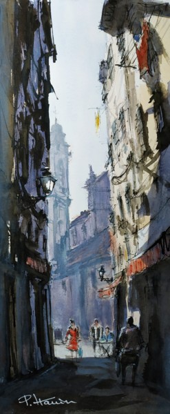 Картина под названием "Ruelle Vieux Nice 1…" - Patrick Hanin, Подлинное произведение искусства, Акварель