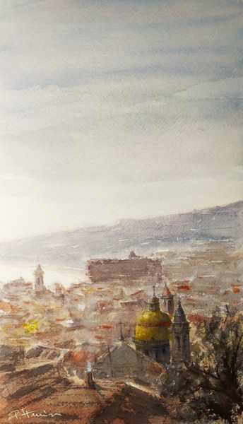 Painting titled "Toits du Vieux Nice…" by Patrick Hanin, Original Artwork, Watercolor