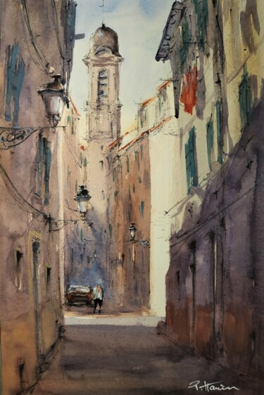 Картина под названием "Rue de la Croix - V…" - Patrick Hanin, Подлинное произведение искусства, Акварель