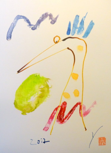 Malerei mit dem Titel "Glücks-Reiher" von Yoolyus, Original-Kunstwerk, Aquarell
