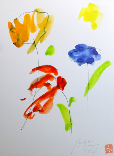 Malerei mit dem Titel "Flowers" von Yoolyus, Original-Kunstwerk, Aquarell
