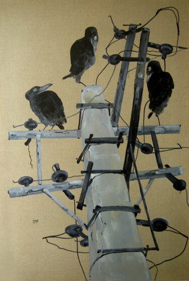 Картина под названием "Trois corbeaux" - Atelier Zhang Kai, Подлинное произведение искусства, Масло Установлен на Деревянная…