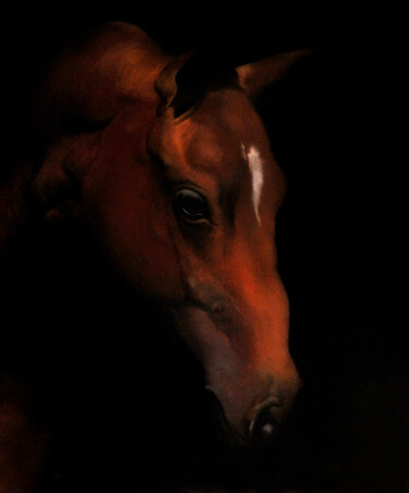Painting titled "Cheval" by Atelier Zhang Kai, Original Artwork, Oil Mounted on Wood Stretcher frame