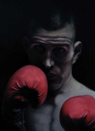 Painting titled "Le Boxeur" by Atelier Zhang Kai, Original Artwork, Oil Mounted on Wood Stretcher frame