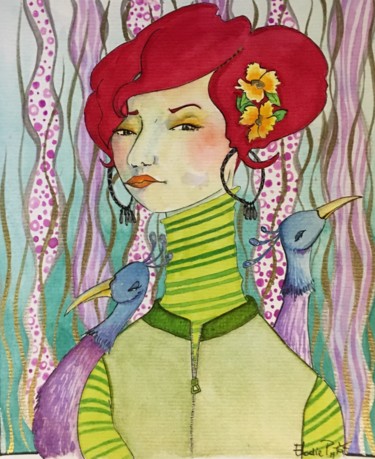 Peinture intitulée "Lady RED" par Atelier2rag, Œuvre d'art originale, Aquarelle