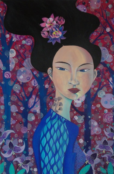 Pittura intitolato "Mademoiselle Lotus" da Atelier2rag, Opera d'arte originale, Acrilico