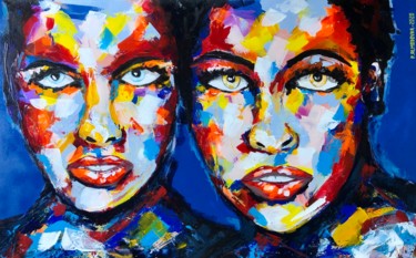 Painting titled "Les soeurs bleues" by Patrice Almodovar, Original Artwork, Acrylic Mounted on Wood Stretcher frame
