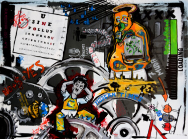 Картина под названием "Modern Times" - Patrice Almodovar, Подлинное произведение искусства, Акрил Установлен на Деревянная р…