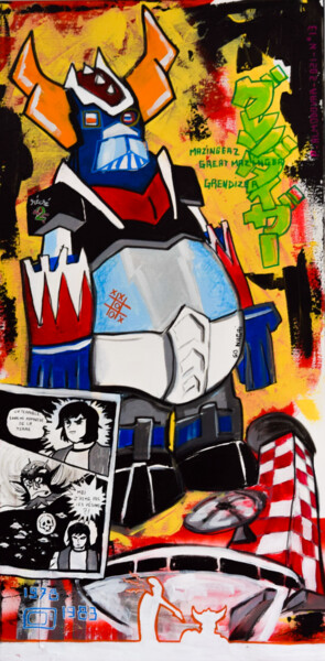 Painting titled "Goldorak (Grendizer)" by Patrice Almodovar, Original Artwork, Acrylic Mounted on Wood Stretcher frame