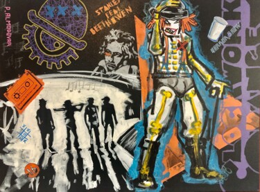 Schilderij getiteld "CLOCKWORK ORANGE" door Patrice Almodovar, Origineel Kunstwerk, Acryl Gemonteerd op Frame voor houten br…