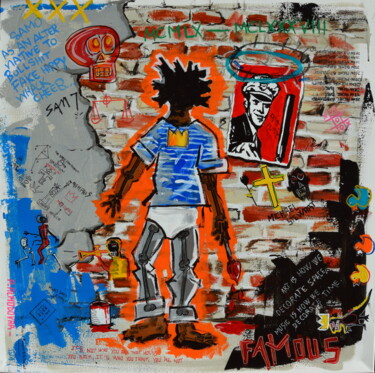 Painting titled "Basquiat" by Patrice Almodovar, Original Artwork, Acrylic Mounted on Wood Stretcher frame