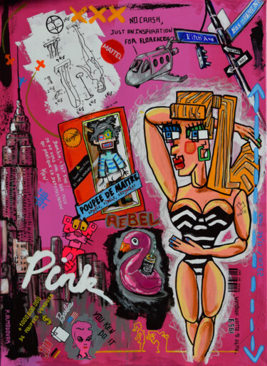 Malerei mit dem Titel "Barbie Pink" von Patrice Almodovar, Original-Kunstwerk, Acryl Auf Keilrahmen aus Holz montiert