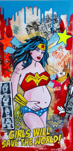 Painting titled "Wonder Women" by Patrice Almodovar, Original Artwork, Acrylic Mounted on Wood Stretcher frame