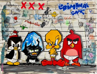 Painting titled "The Criminal Gang" by Patrice Almodovar, Original Artwork, Acrylic Mounted on Wood Stretcher frame