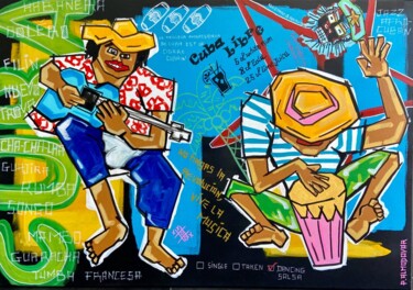 Schilderij getiteld "CUBA  Musica" door Patrice Almodovar, Origineel Kunstwerk, Acryl Gemonteerd op Frame voor houten branca…