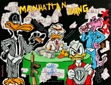 Malerei mit dem Titel "Manhattan Gang" von Patrice Almodovar, Original-Kunstwerk, Acryl Auf Keilrahmen aus Holz montiert