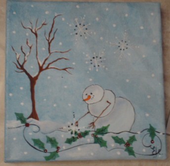 Painting titled "bonhomme de neige" by Christine Escouflaire, Original Artwork