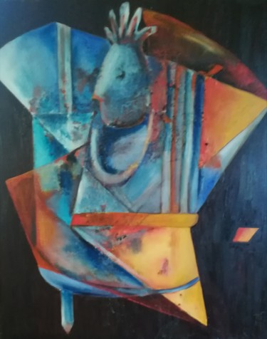 Painting titled "L'archange guerrier" by Job, Original Artwork, Oil