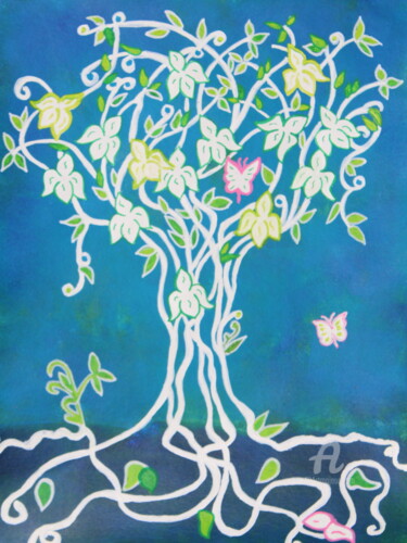 Painting titled "Arbre de vie "dénou…" by Corinne Brossier (Atelier de l'imaginaire), Original Artwork