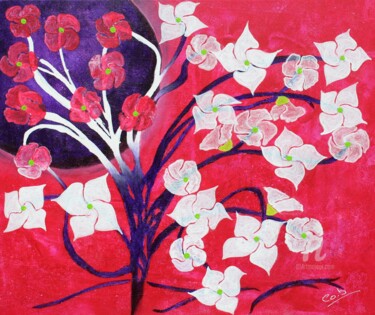 Peinture intitulée "Fleurs de nuit" par Corinne Brossier (Atelier de l'imaginaire), Œuvre d'art originale, Acrylique