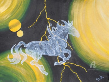 Pittura intitolato "Steeple Chase cosmi…" da Corinne Brossier (Atelier de l'imaginaire), Opera d'arte originale, Acrilico