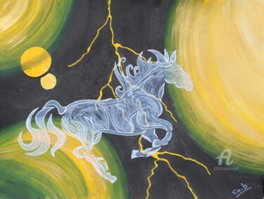 Painting titled "Steeple Chase cosmi…" by Corinne Brossier (Atelier de l'imaginaire), Original Artwork, Acrylic