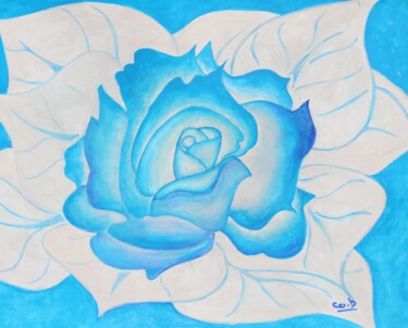 Painting titled "Rose bleue" by Corinne Brossier (Atelier de l'imaginaire), Original Artwork, Acrylic