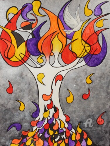 Peinture intitulée "Tout feu Tout flamme" par Corinne Brossier (Atelier de l'imaginaire), Œuvre d'art originale, Acrylique