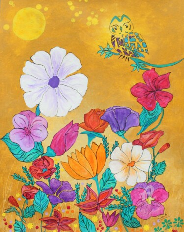 Painting titled "Il y a des fleurs p…" by Corinne Brossier (Atelier de l'imaginaire), Original Artwork, Acrylic