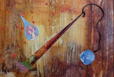 Painting titled "Pêche à la lune" by Martine Sezer, Original Artwork, Pigments Mounted on Cardboard