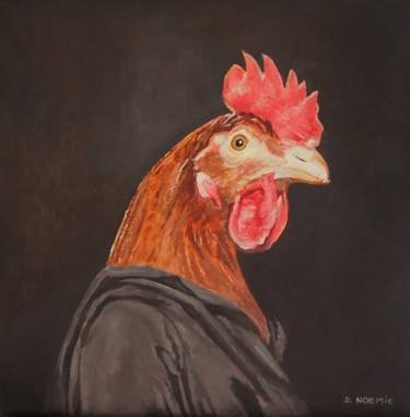 Peinture intitulée "poule humanisée" par L'Atelier Des Places, Œuvre d'art originale, Acrylique