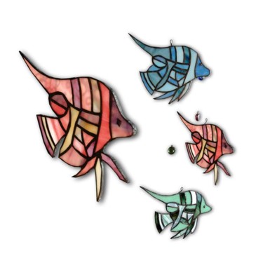 Design intitulée "Mobile 3 poissons" par Muriel-Atelier Hyalos, Œuvre d'art originale