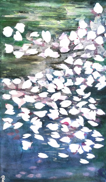 Malerei mit dem Titel "Sakura au clair de…" von Pascale Kuentz, Original-Kunstwerk, Pigmente