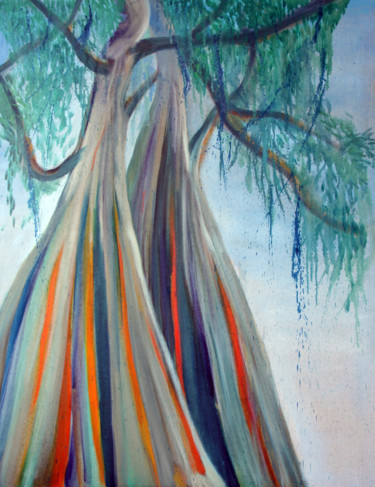 Peinture intitulée "Eucalyptus arc en c…" par Pascale Kuentz, Œuvre d'art originale, Huile