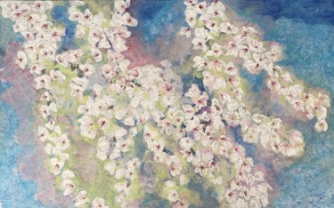 Schilderij getiteld "Sakuras acidulés" door Pascale Kuentz, Origineel Kunstwerk, pigmenten Gemonteerd op Houten paneel