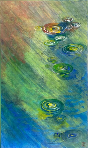 Pittura intitolato ""Sur le bord de la…" da Pascale Kuentz, Opera d'arte originale, pigmenti Montato su Pannello di legno