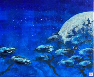 Pintura titulada "Pluie d'étoiles en…" por Pascale Kuentz, Obra de arte original, Pigmentos Montado en Bastidor de camilla d…