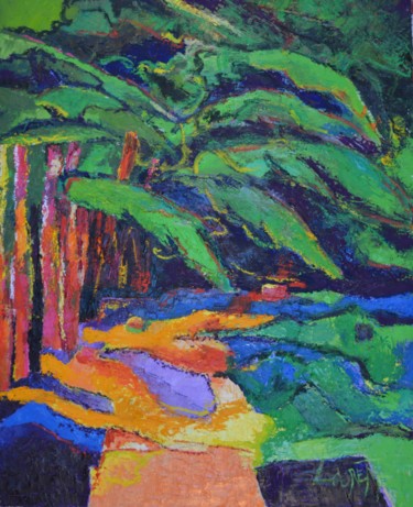 Peinture intitulée "Jardin tropical" par Pascal Laurent, Œuvre d'art originale, Huile