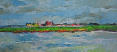 Vue sur Le Crotoy à partir de Saint Valéry (Somme - France) Peinture intitulée "Vue sur Le Crotoy à…" par Pascal Laurent, Œuvre d'art originale, Huile