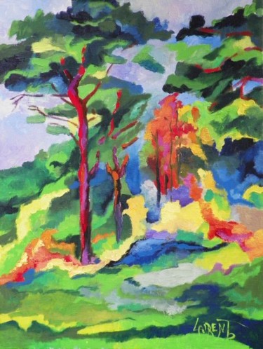 Peinture intitulée "Les pins de Montreu…" par Pascal Laurent, Œuvre d'art originale, Huile