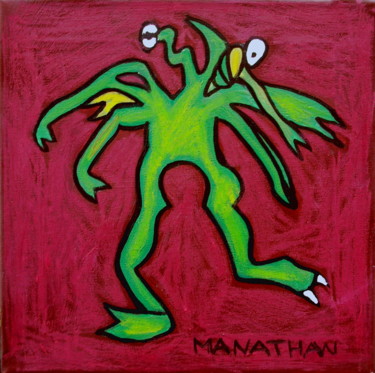 Painting titled "Monstre vert 1" by Atelier N N . Art Store By Nat, Original Artwork, Acrylic Mounted on Wood Stretcher frame